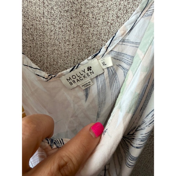 Molly Bracken Tropical Palm Leaf Print V-Neck Cami Top XL Adjustable Straps - Picture 3 of 6